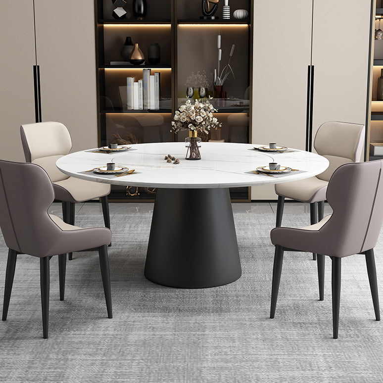Modern Round Dining Table White and Black Metal Base Convertible Dining Table