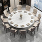 Modern Round Dining Table White and Black Metal Base Convertible Dining Table