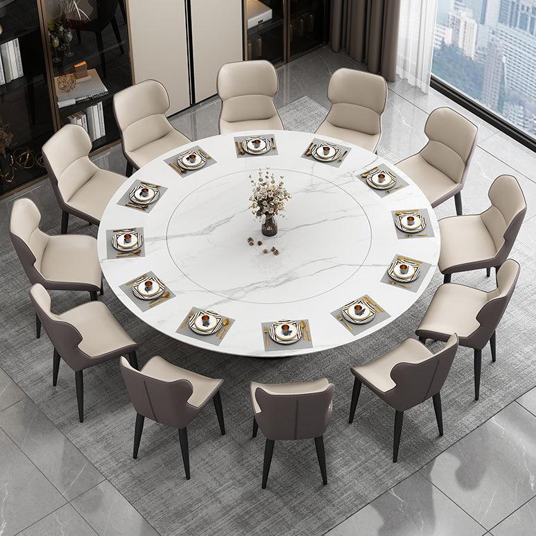 Modern Round Dining Table White and Black Metal Base Convertible Dining Table
