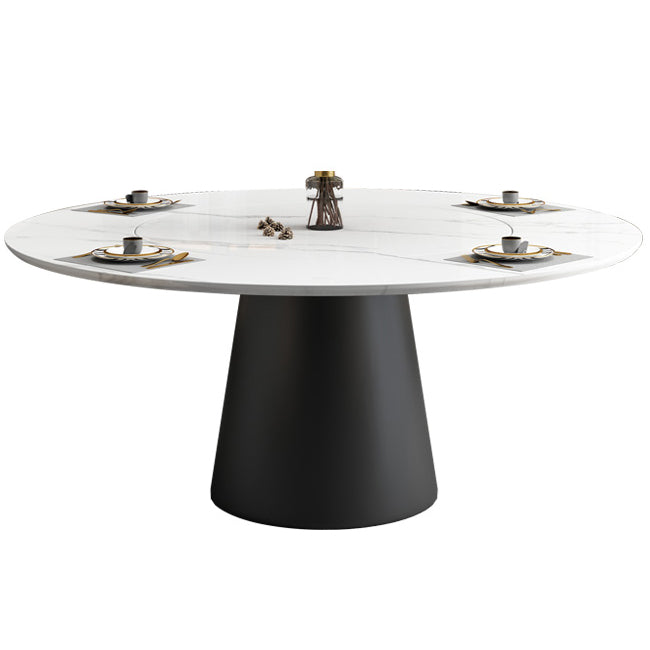 Modern Round Dining Table White and Black Metal Base Convertible Dining Table