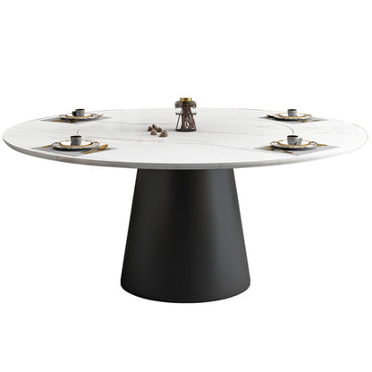 Modern Round Dining Table White and Black Metal Base Convertible Dining Table