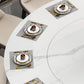 Modern Round Dining Table White and Black Metal Base Convertible Dining Table