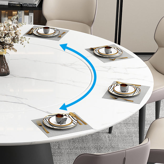 Modern Round Dining Table White and Black Metal Base Convertible Dining Table