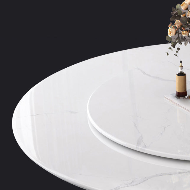 Modern Round Dining Table White and Black Metal Base Convertible Dining Table