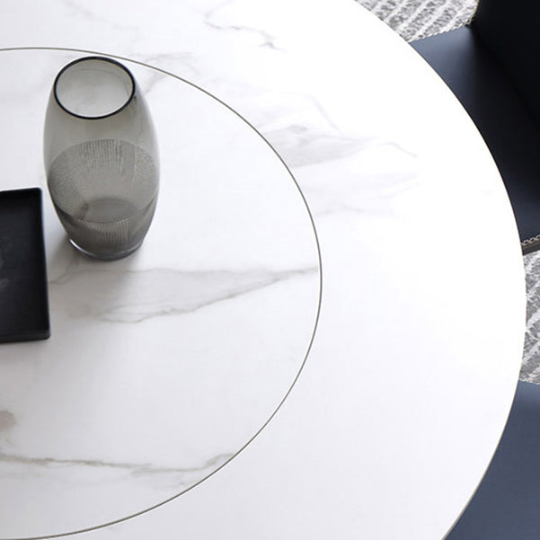 Modern Round Dining Table White and Black Metal Base Convertible Dining Table