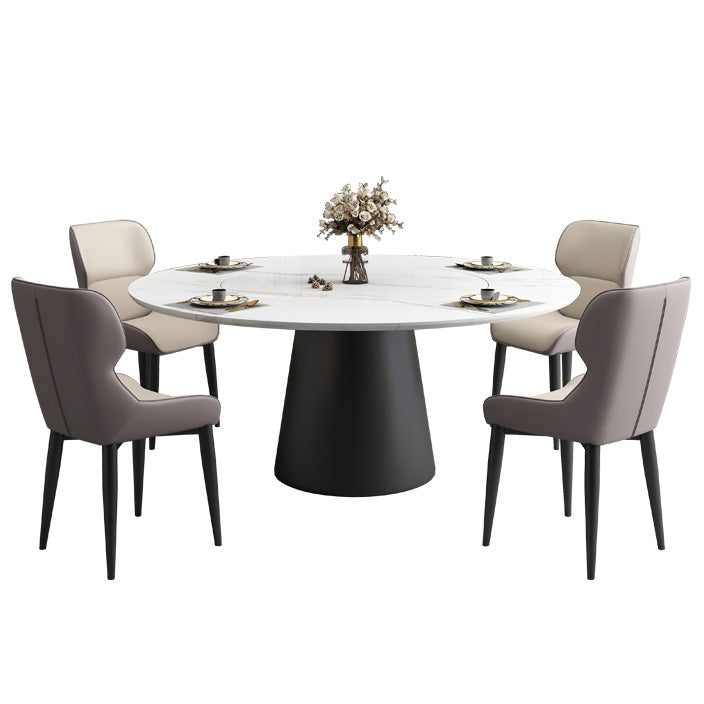 Modern Round Dining Table White and Black Metal Base Convertible Dining Table