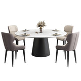 Modern Round Dining Table White and Black Metal Base Convertible Dining Table