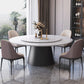 Modern Round Dining Table White and Black Metal Base Convertible Dining Table