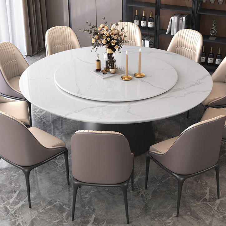 Modern Round Dining Table White and Black Metal Base Convertible Dining Table