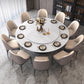 Modern Round Dining Table White and Black Metal Base Convertible Dining Table