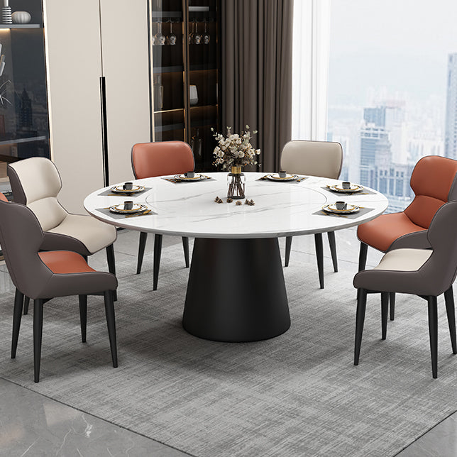 Modern Round Dining Table White and Black Metal Base Convertible Dining Table