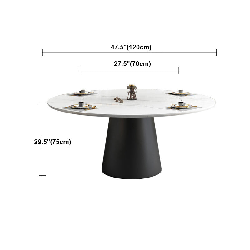 Modern Round Dining Table White and Black Metal Base Convertible Dining Table