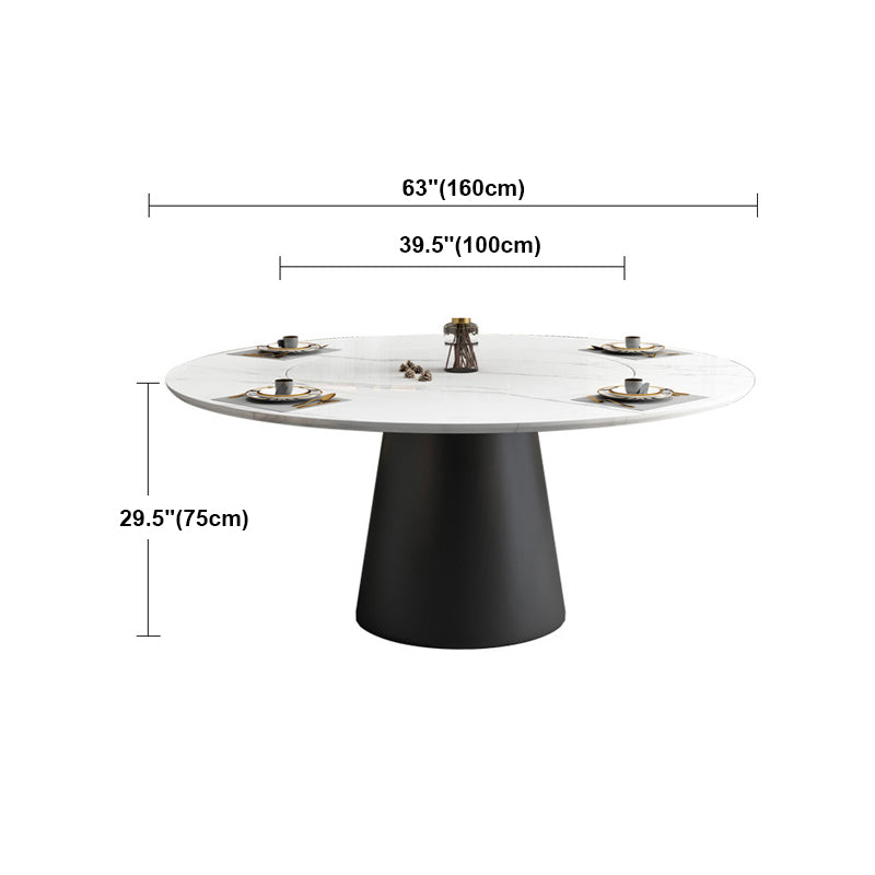 Modern Round Dining Table White and Black Metal Base Convertible Dining Table