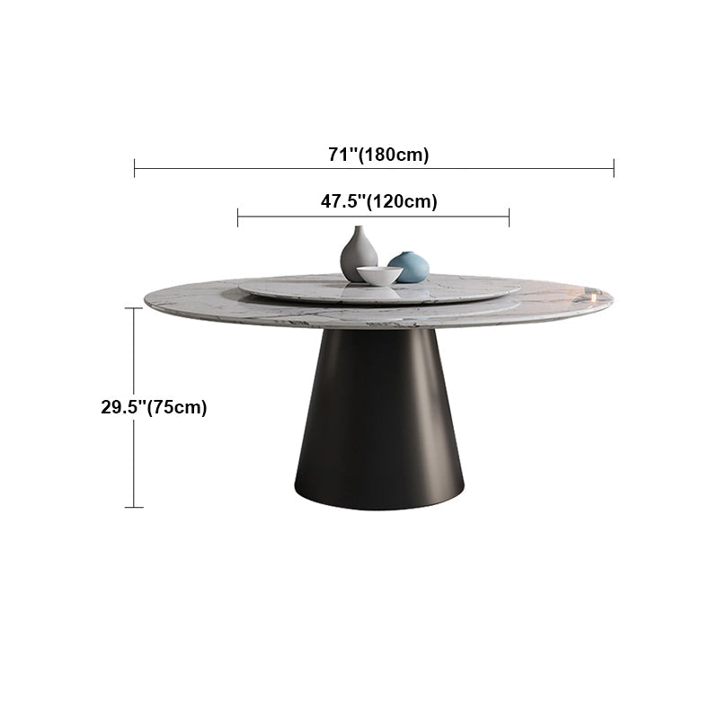 Modern Round Dining Table White and Black Metal Base Convertible Dining Table
