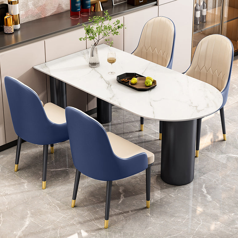 Modern 3 Legs Dining Table Stone Top and Metal Base in Black Dining Table White 55.1"L x 31.5"W x 29.5"H Without Chairs Clearhalo 'Dining Tables & Seating' 'Dining Tables' 'dining_table' 'furn' 'furn_dining_table' 'Furniture' 'Kitchen & Dining Furniture' 5097739