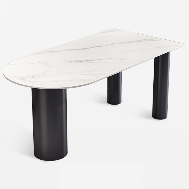 Modern 3 Legs Dining Table Stone Top and Metal Base in Black Dining Table White Without Chairs Clearhalo 'Dining Tables & Seating' 'Dining Tables' 'dining_table' 'furn' 'furn_dining_table' 'Furniture' 'Kitchen & Dining Furniture' 5097743