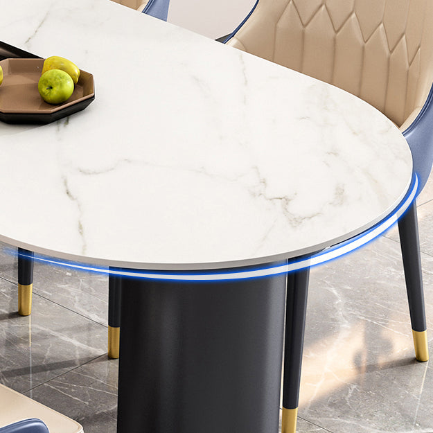 Modern 3 Legs Dining Table Stone Top and Metal Base in Black Dining Table Clearhalo 'Dining Tables & Seating' 'Dining Tables' 'dining_table' 'furn' 'furn_dining_table' 'Furniture' 'Kitchen & Dining Furniture' 5097744