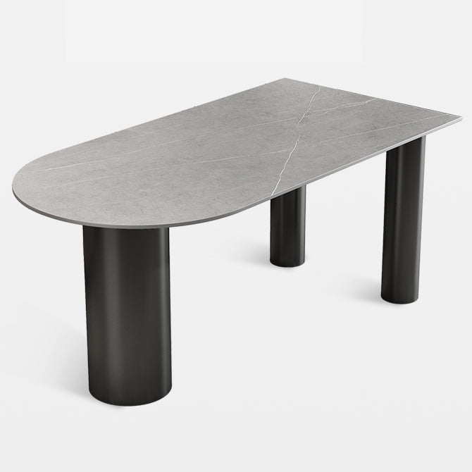 Modern 3 Legs Dining Table Stone Top and Metal Base in Black Dining Table Gray Without Chairs Clearhalo 'Dining Tables & Seating' 'Dining Tables' 'dining_table' 'furn' 'furn_dining_table' 'Furniture' 'Kitchen & Dining Furniture' 5097746