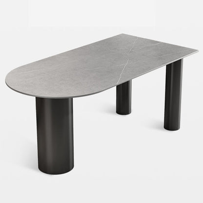 Modern 3 Legs Dining Table Stone Top and Metal Base in Black Dining Table Gray Without Chairs Clearhalo 'Dining Tables & Seating' 'Dining Tables' 'dining_table' 'furn' 'furn_dining_table' 'Furniture' 'Kitchen & Dining Furniture' 5097746