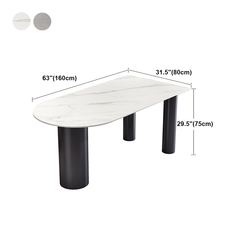 Modern 3 Legs Dining Table Stone Top and Metal Base in Black Dining Table Clearhalo 'Dining Tables & Seating' 'Dining Tables' 'dining_table' 'furn' 'furn_dining_table' 'Furniture' 'Kitchen & Dining Furniture' 5097750