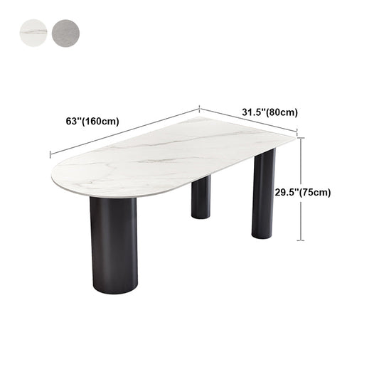 Modern 3 Legs Dining Table Stone Top and Metal Base in Black Dining Table Clearhalo 'Dining Tables & Seating' 'Dining Tables' 'dining_table' 'furn' 'furn_dining_table' 'Furniture' 'Kitchen & Dining Furniture' 5097750