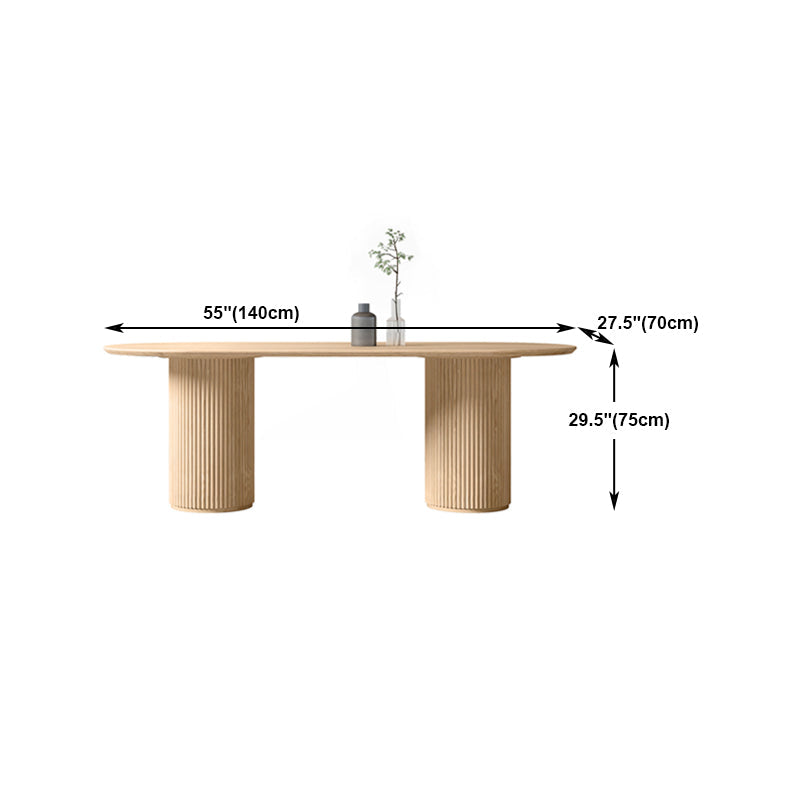 Natürlicher ovaler Esstisch aus massivem Kiefernholz, moderner Tisch mit Doppelsäule
