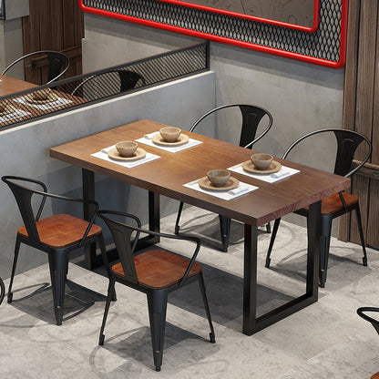 Mesa de comedor de madera maciza marrón mesa de comedor industrial con marco negro