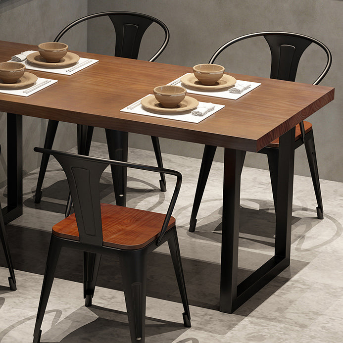 Mesa de comedor de madera maciza marrón mesa de comedor industrial con marco negro