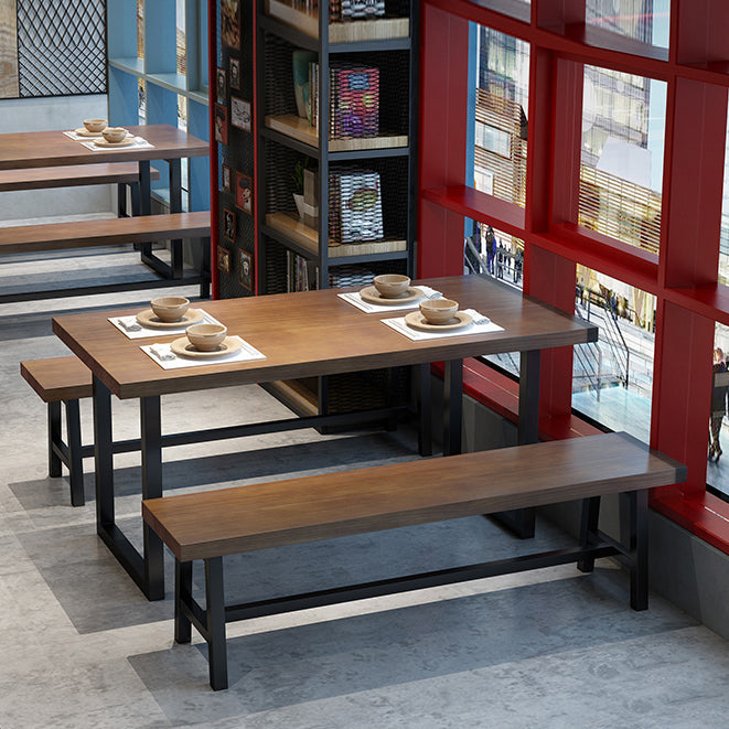 Mesa de comedor de madera maciza marrón mesa de comedor industrial con marco negro