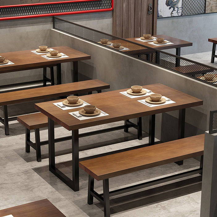 Mesa de comedor de madera maciza marrón mesa de comedor industrial con marco negro