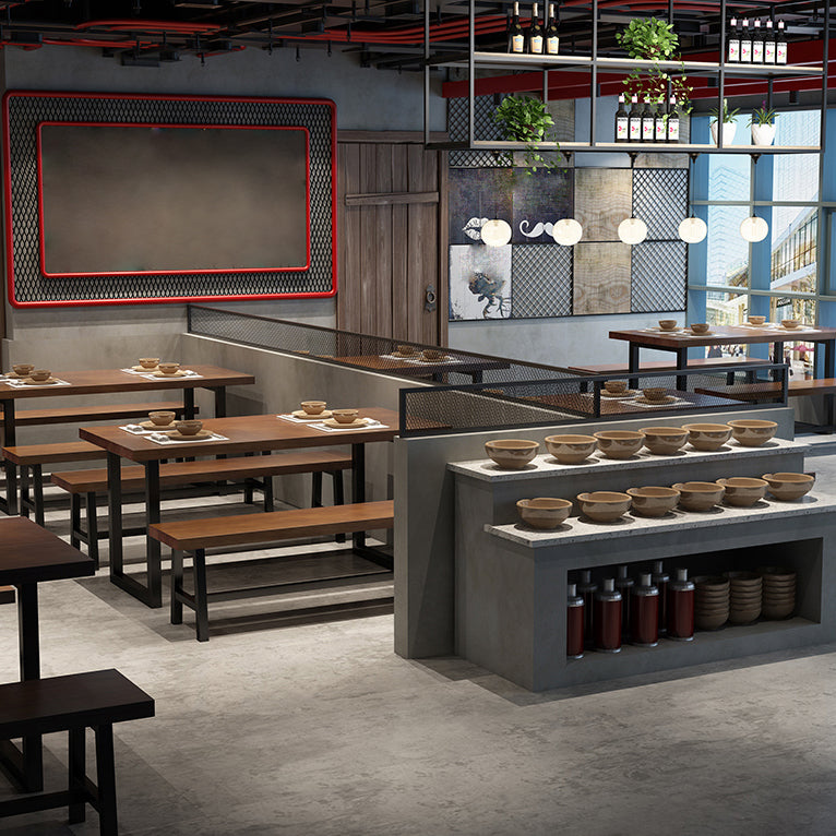 Mesa de comedor de madera maciza marrón mesa de comedor industrial con marco negro