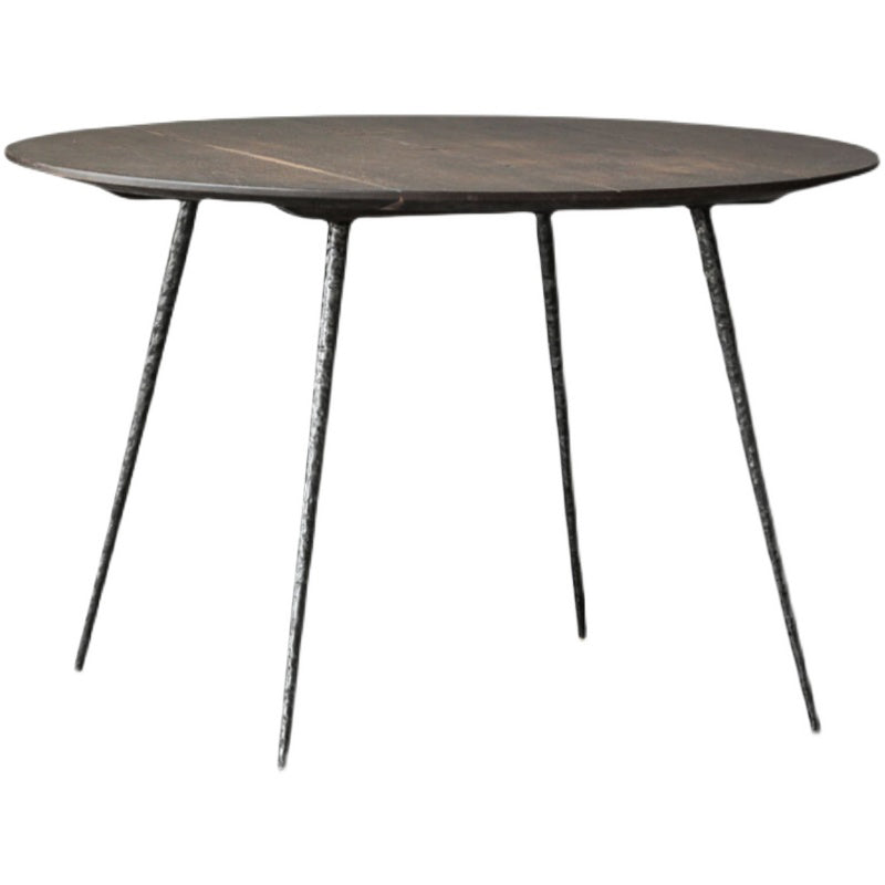 Round Solid Wood Dining Table Brown 4 Legs Dining Table with Metal Base
