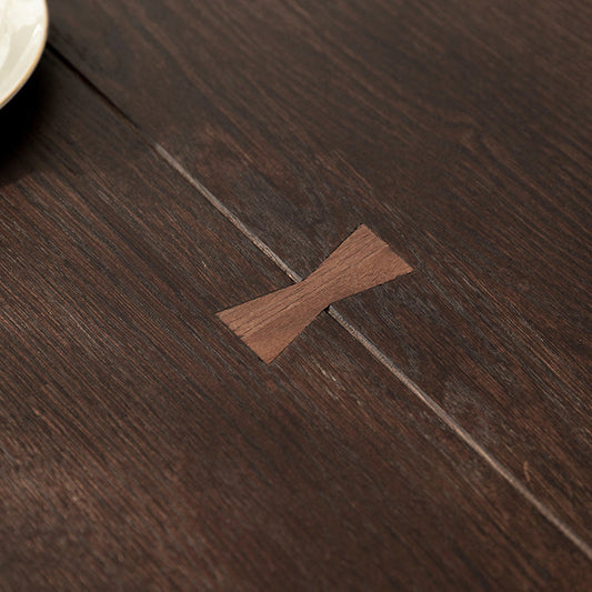 Mesa de comedor de madera maciza redonda Mesa de comedor marrón 4 patas con base de metal