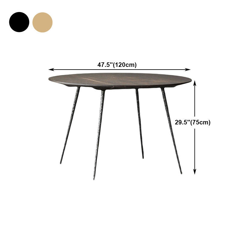 Round Solid Wood Dining Table Brown 4 Legs Dining Table with Metal Base