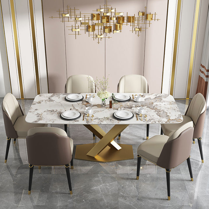 Mesa de interior de la mesa de piedra sinterizada de lujo con pedestal dorado