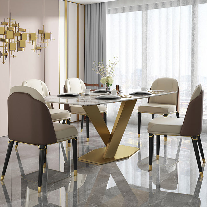 Mesa de interior de la mesa de piedra sinterizada de lujo con pedestal dorado