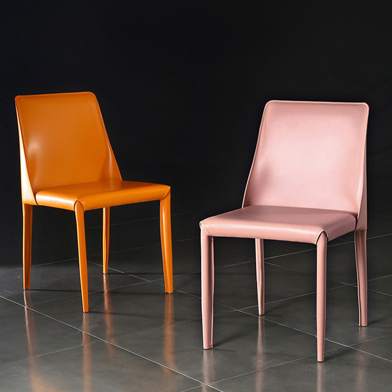 Faux Leather Contemporary Home Side Chair Matte Finish Solid Back Dining Chair