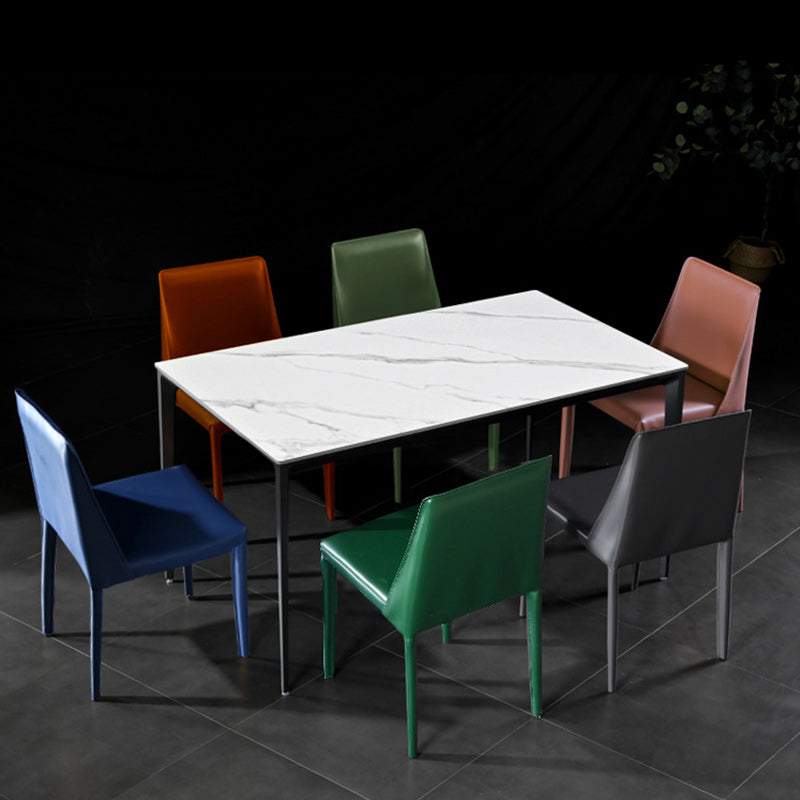 Faux Leather Contemporary Home Side Chair Matte Finish Solid Back Dining Chair