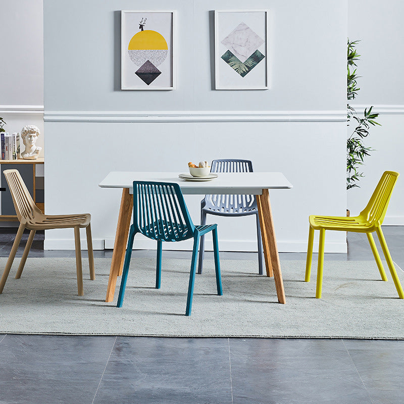 Glam Style Dining Room Chair Plastic Slat Back Chair for Indoor