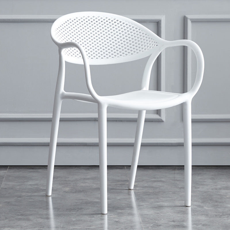 Scandinavian Plastic Arm Chair Open Back Kitchen Dining Room Chair White 1 Piece Clearhalo 'Dining Chairs' 'Dining Tables & Seating' 'dining_chair' 'furn' 'furn_dining_chair' 'Furniture' 'Kitchen & Dining Furniture' 5098198