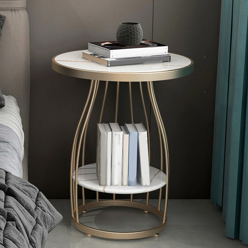 Modern Round Stone Side Table 24.8" H Frame Side Table with Shelf 23.6"L x 23.6"W x 24.8"H Gold White Gold Clearhalo 'Coffee & Accent Tables' 'End & Side Tables' 'end_side_tables' 'furn' 'furn_end_side_tables' 'Furniture' 'Living Room Furniture' 5098693