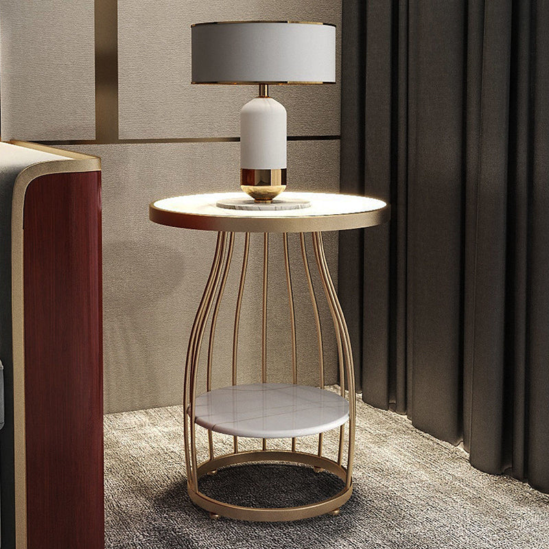 Modern Round Stone Side Table 24.8" H Frame Side Table with Shelf 20"L x 20"W x 25"H Gold White Gold Clearhalo 'Coffee & Accent Tables' 'End & Side Tables' 'end_side_tables' 'furn' 'furn_end_side_tables' 'Furniture' 'Living Room Furniture' 5098694