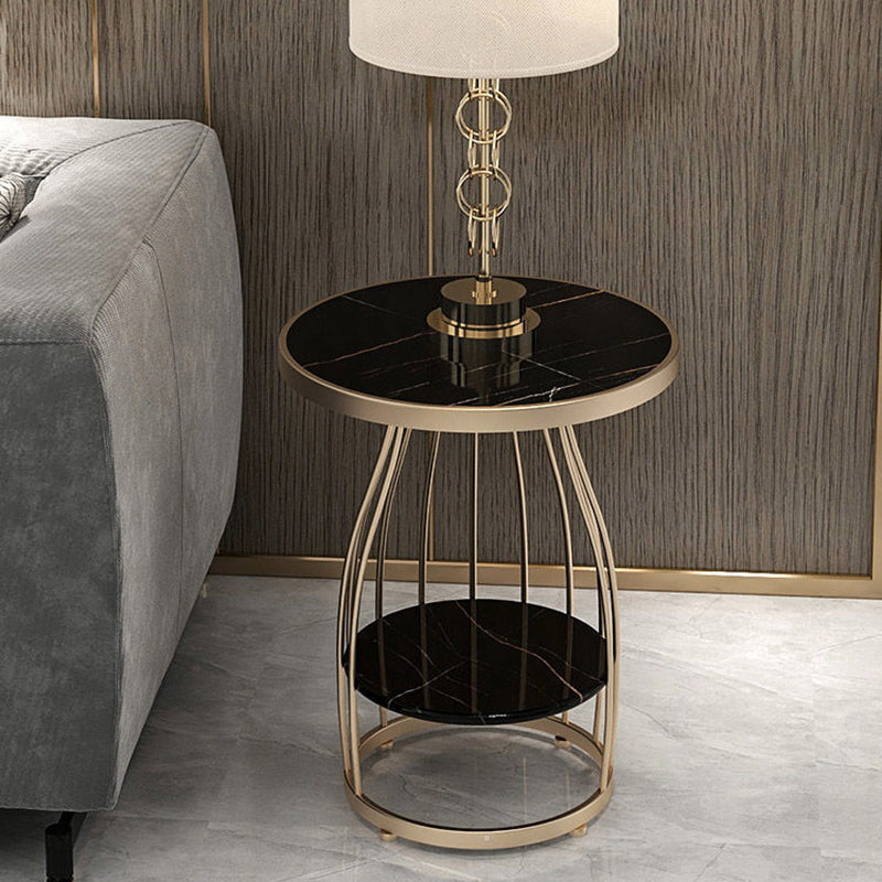 Modern Round Stone Side Table 24.8" H Frame Side Table with Shelf Gold Black Gold Clearhalo 'Coffee & Accent Tables' 'End & Side Tables' 'end_side_tables' 'furn' 'furn_end_side_tables' 'Furniture' 'Living Room Furniture' 5098699