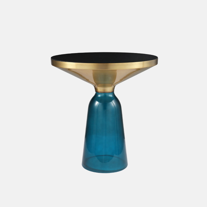 13.7"/20.8" Tall Modern Glass Pedestal Round Table Top Coffee Table 20"L x 20"W x 21"H Blue Clearhalo 'Coffee & Accent Tables' 'Coffee Tables' 'coffee_tables' 'furn' 'furn_coffee_tables' 'Furniture' 'Living Room Furniture' 5098706
