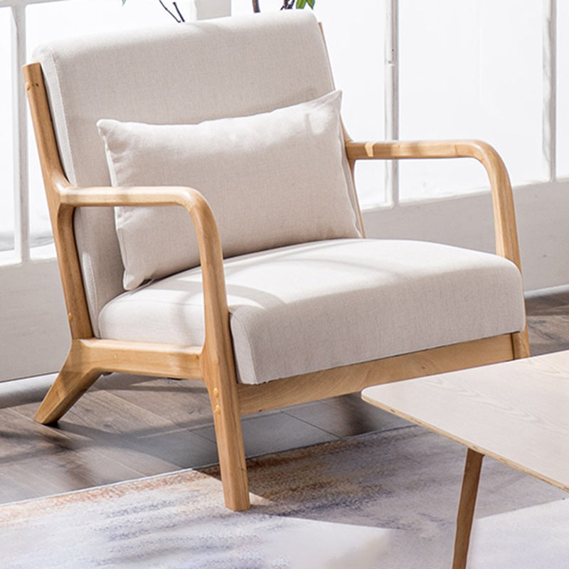 31"L x 29.5"W x 14"H Arm Chair Solid Wood Upholstered Accent Chair in Gray/ Blue/ Beige Cotton Blend Beige Without Ottoman Clearhalo 'Accent Chairs' 'accent_chairs' 'Chairs & Seating' 'furn' 'furn_accent_chairs' 'Furniture' 'Living Room Furniture' 5098733