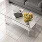 16.9" Tall Modern Stainless Steel 4 Legs Rectangular Glass Top Coffee Table with Shelf Clearhalo 'Coffee & Accent Tables' 'Coffee Tables' 'coffee_tables' 'furn' 'furn_coffee_tables' 'Furniture' 'Living Room Furniture' 5098769