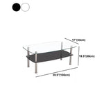 16.9" Tall Modern Stainless Steel 4 Legs Rectangular Glass Top Coffee Table with Shelf