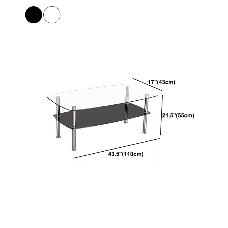 16.9" Tall Modern Stainless Steel 4 Legs Rectangular Glass Top Coffee Table with Shelf Clearhalo 'Coffee & Accent Tables' 'Coffee Tables' 'coffee_tables' 'furn' 'furn_coffee_tables' 'Furniture' 'Living Room Furniture' 5098777