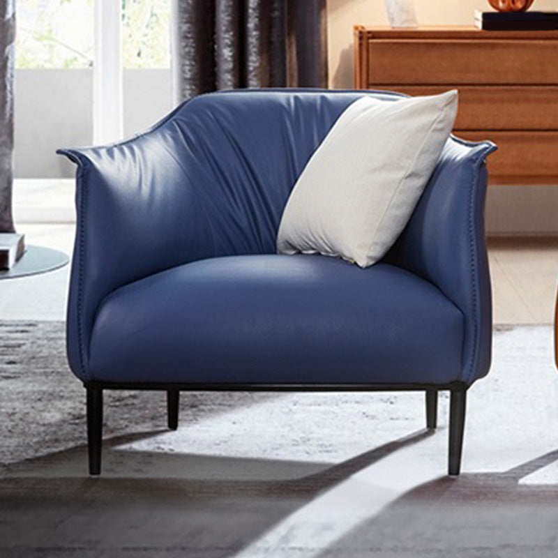 Solid Color Genuine Leather Arms Included with Black Legs Round Arms Barrel Chair Dark Blue Clearhalo 'Accent Chairs' 'accent_chairs' 'Chairs & Seating' 'furn' 'furn_accent_chairs' 'Furniture' 'Living Room Furniture' 5098793