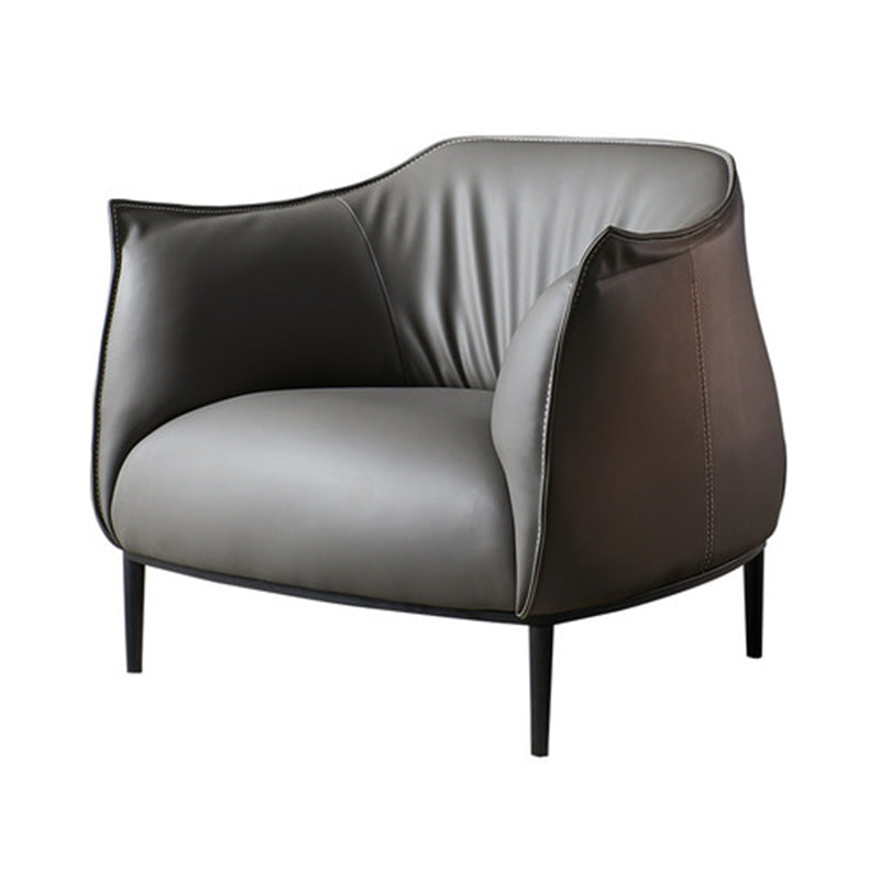 Solid Color Genuine Leather Arms Included with Black Legs Round Arms Barrel Chair Grey Clearhalo 'Accent Chairs' 'accent_chairs' 'Chairs & Seating' 'furn' 'furn_accent_chairs' 'Furniture' 'Living Room Furniture' 5098794